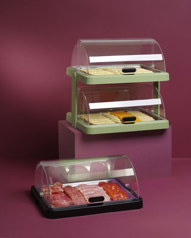 Podwójna witrynka chłodząca roll-top Duo, HENDI UNIQ, prostokątna, beżowy 480x355x(H)480mm