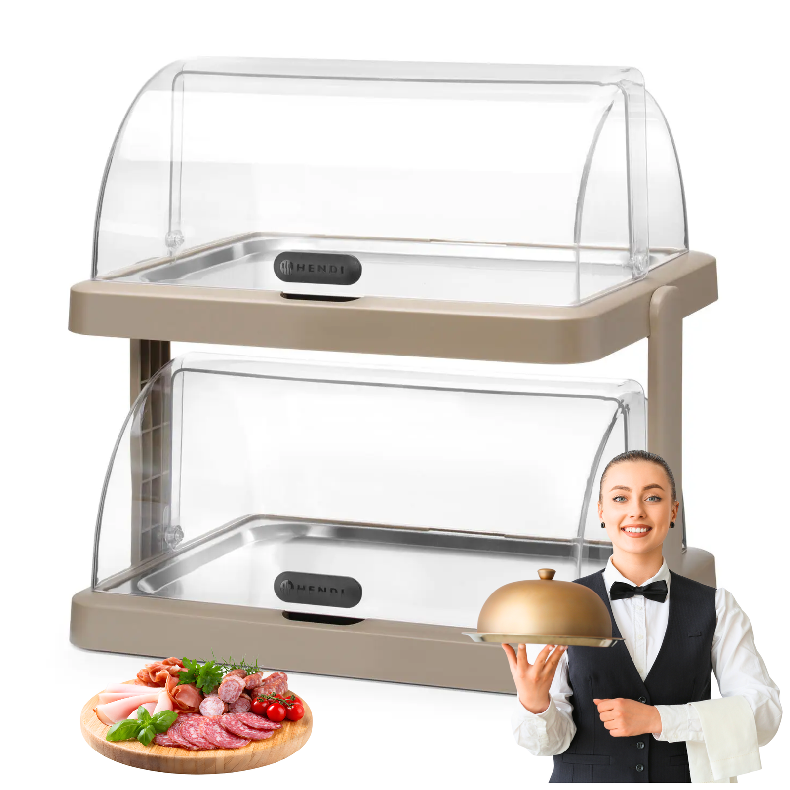 Podwójna witrynka chłodząca roll-top Duo, HENDI UNIQ, prostokątna, beżowy 480x355x(H)480mm