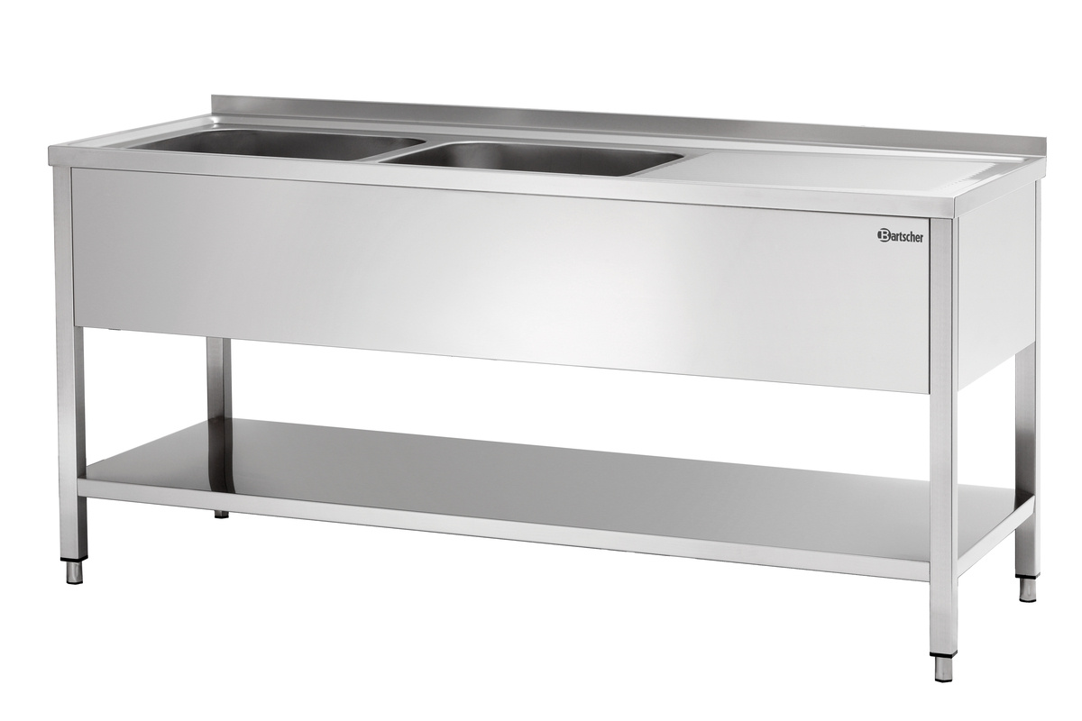 Stół ze zlewem 2-komorowy z ociekaczem i półką lewy 1800x700mm Bartscher