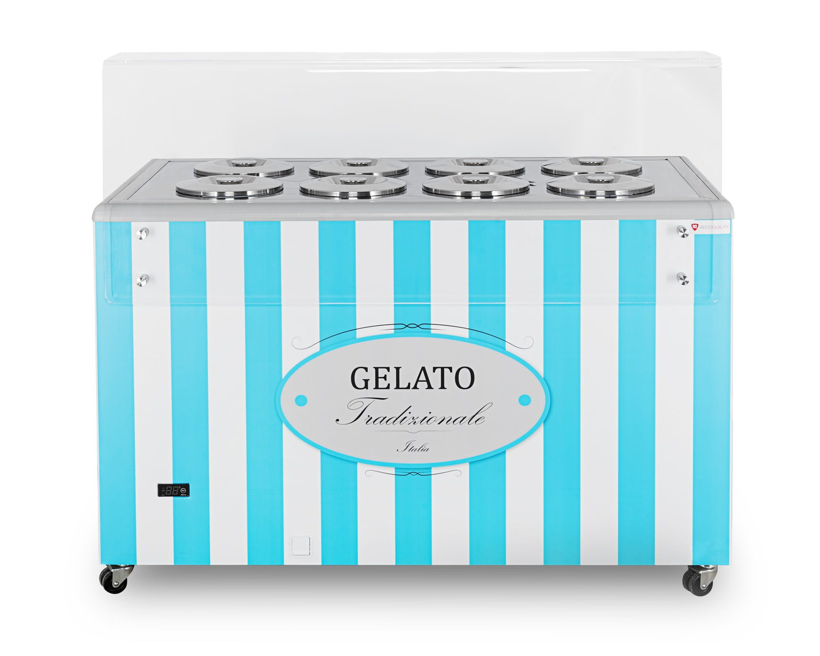 Dystrybutor do lodów | witryna do lodów | konserwator | retro | 8 tub | okrągłe kuwety | 1283x670x895 mm | GELATO POZETTI 8 BLUE
