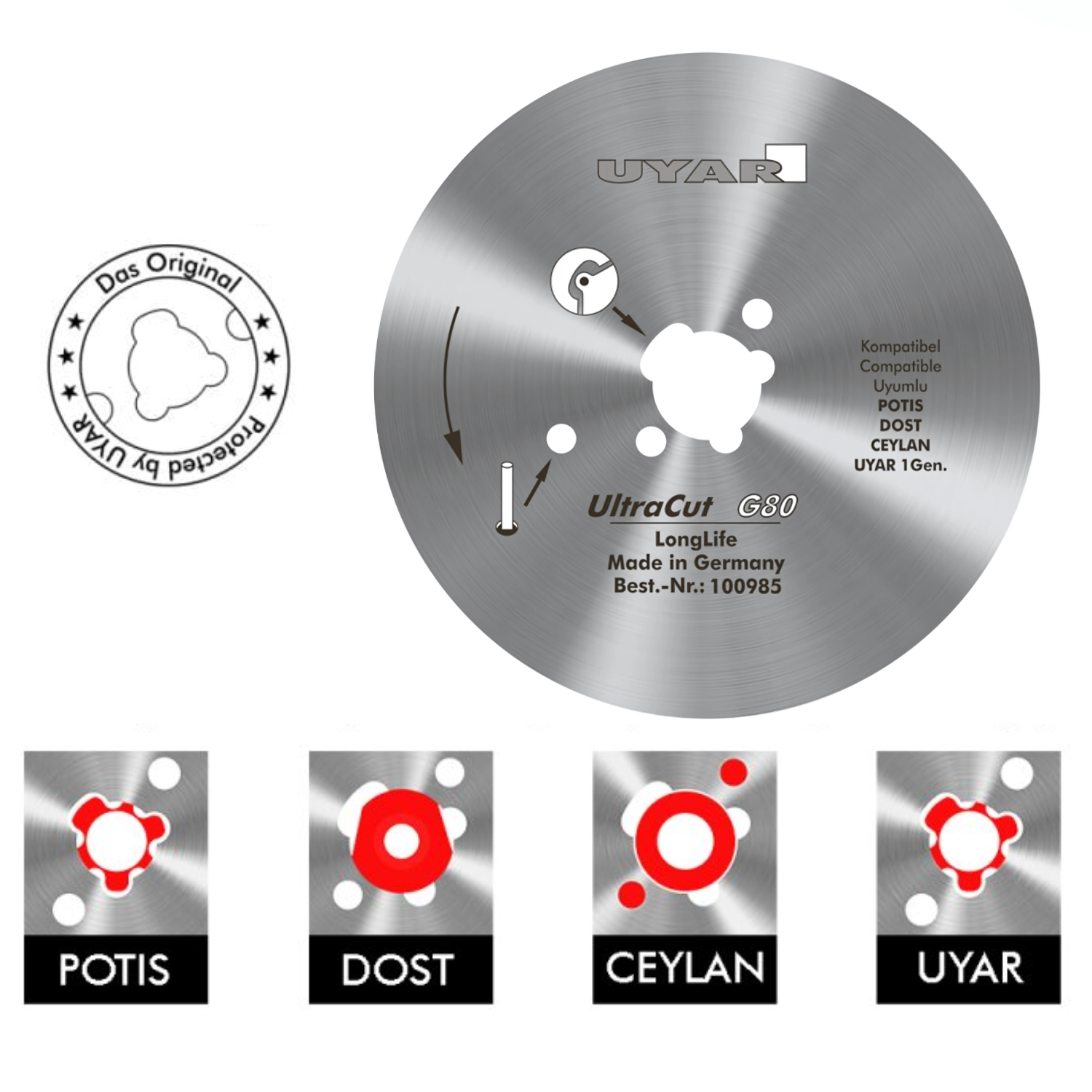 Ostrze gładkie 80mm, oryginalne, UYAR UltraCut G80 LongLife (2 gen.)