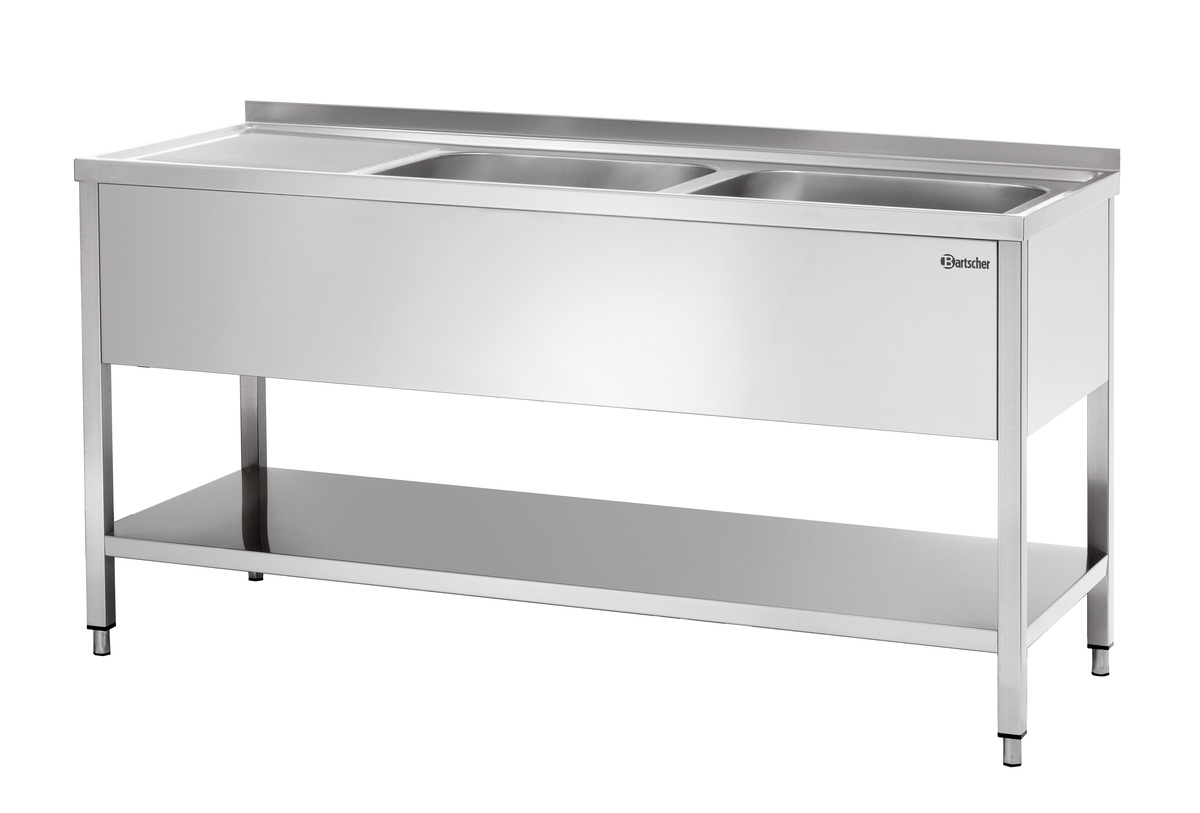 Stół ze zlewem 2-komorowy z ociekaczem i półką prawy 1600x700mm Bartscher
