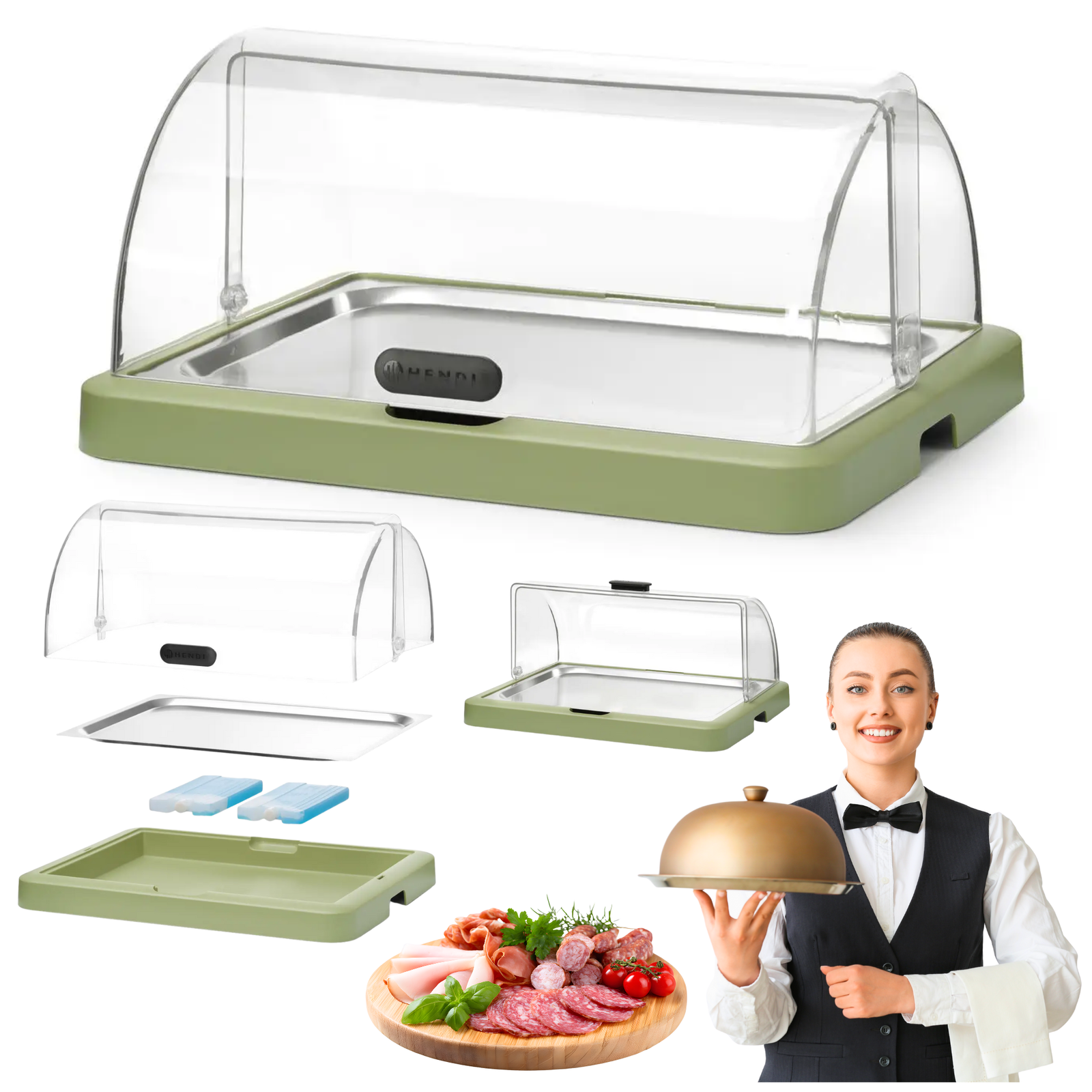 Pojedyncza witrynka chłodząca roll-top Duo, HENDI UNIQ, prostokątna, zielony 460x355x(H)220mm