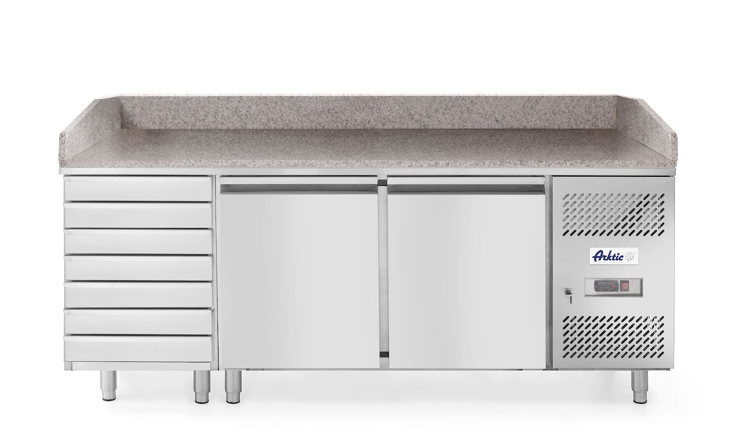 Stół chłodniczy do pizzy 2-drzwiowy z 7 szufladami i blatem granitowym Arktic 250L 230V/250W 2020x802x(H)1000mm