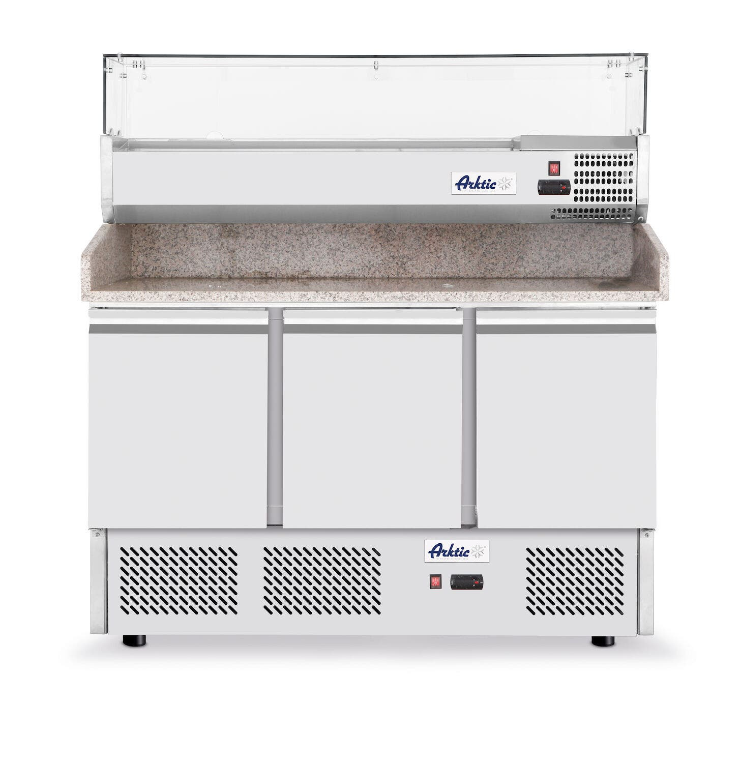 Stół chłodniczy do pizzy 3-drzwiowy z nadstawą i blatem granitowym Arktic 254L 230V/400W 1400x700x(H)1491mm