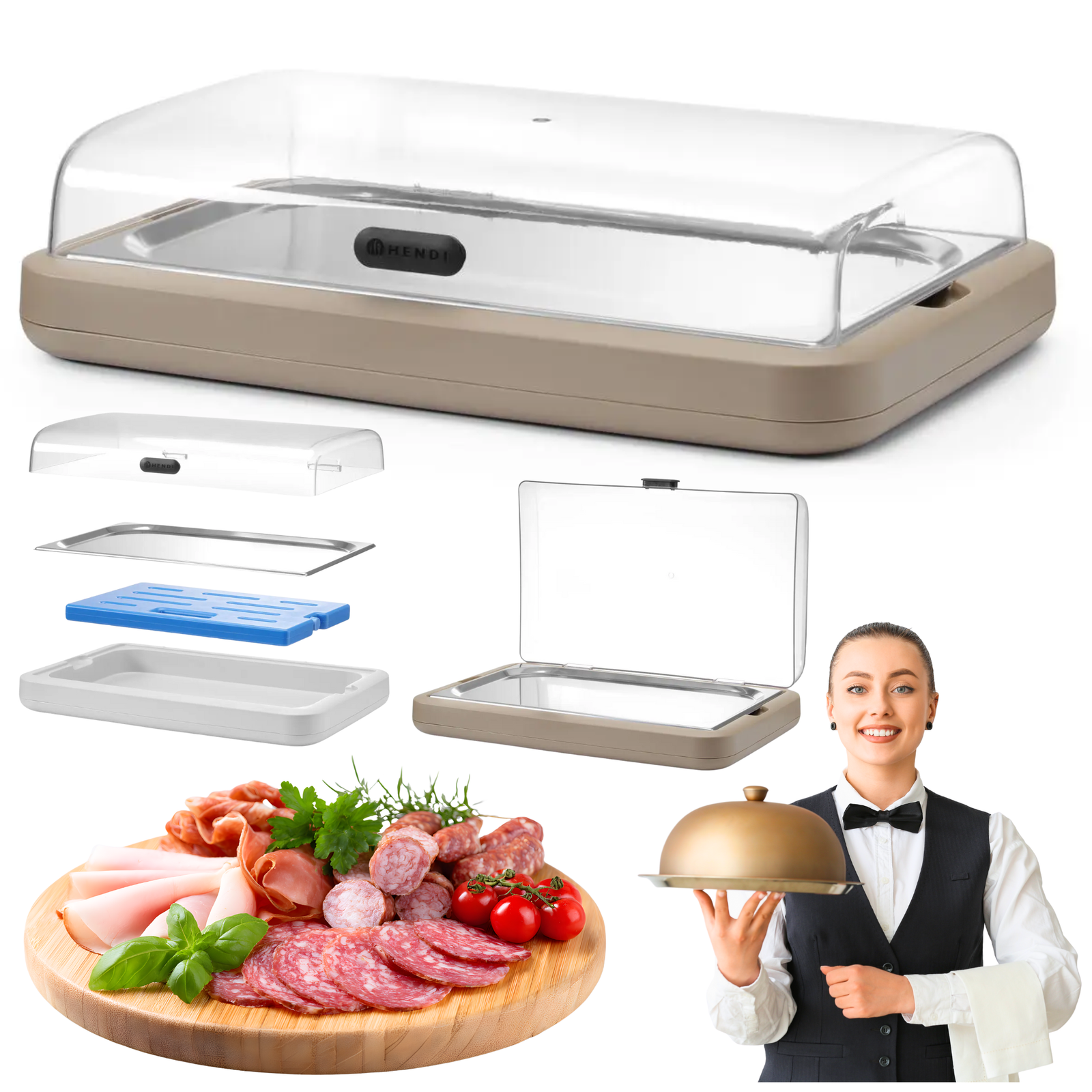 Witrynka chłodząca HENDI UNIQ, Prostokątna, GN 1/1, beżowy, 593x389x(H)147mm