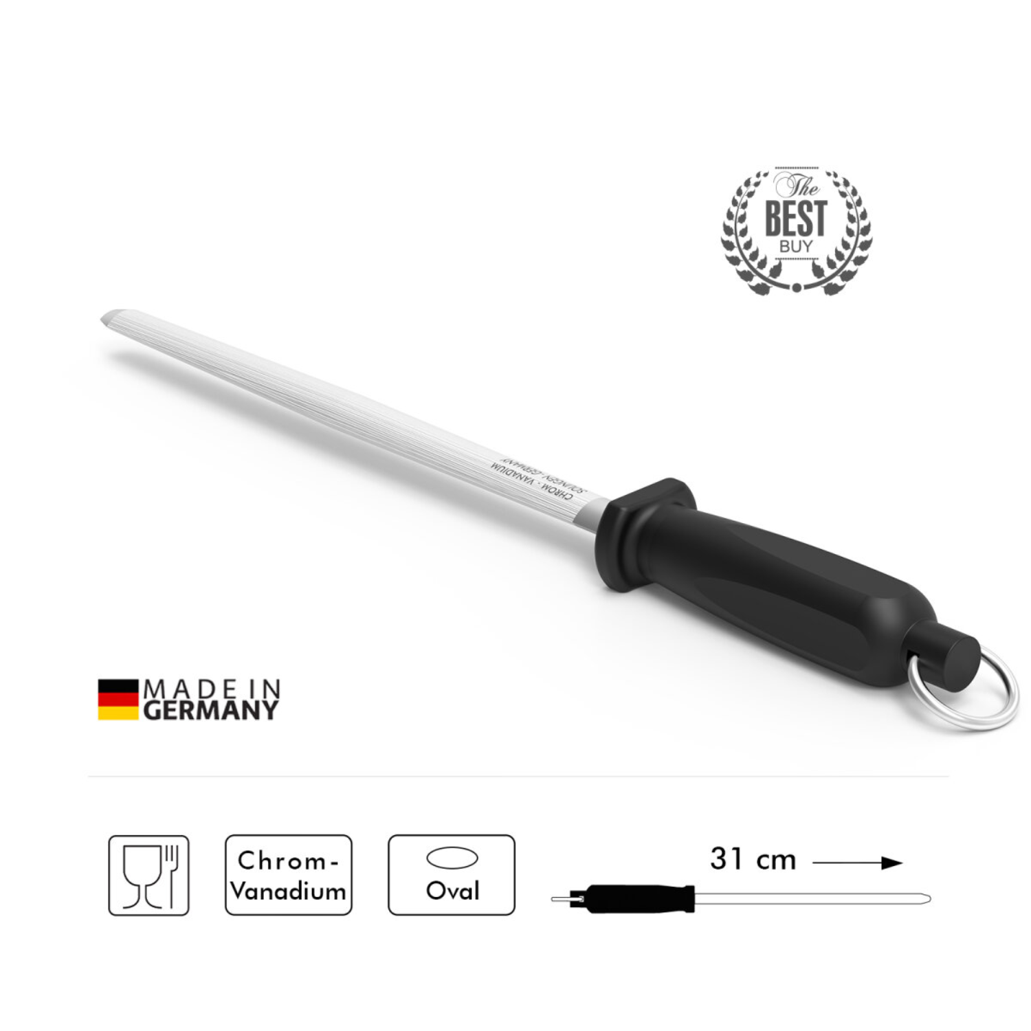 Ostrzałka stalowa UYAR do kebaba, owalna, czarna, długość 31cm