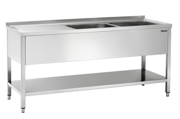 Stół ze zlewem 2-komorowy z ociekaczem i półką prawy 1800x700mm Bartscher