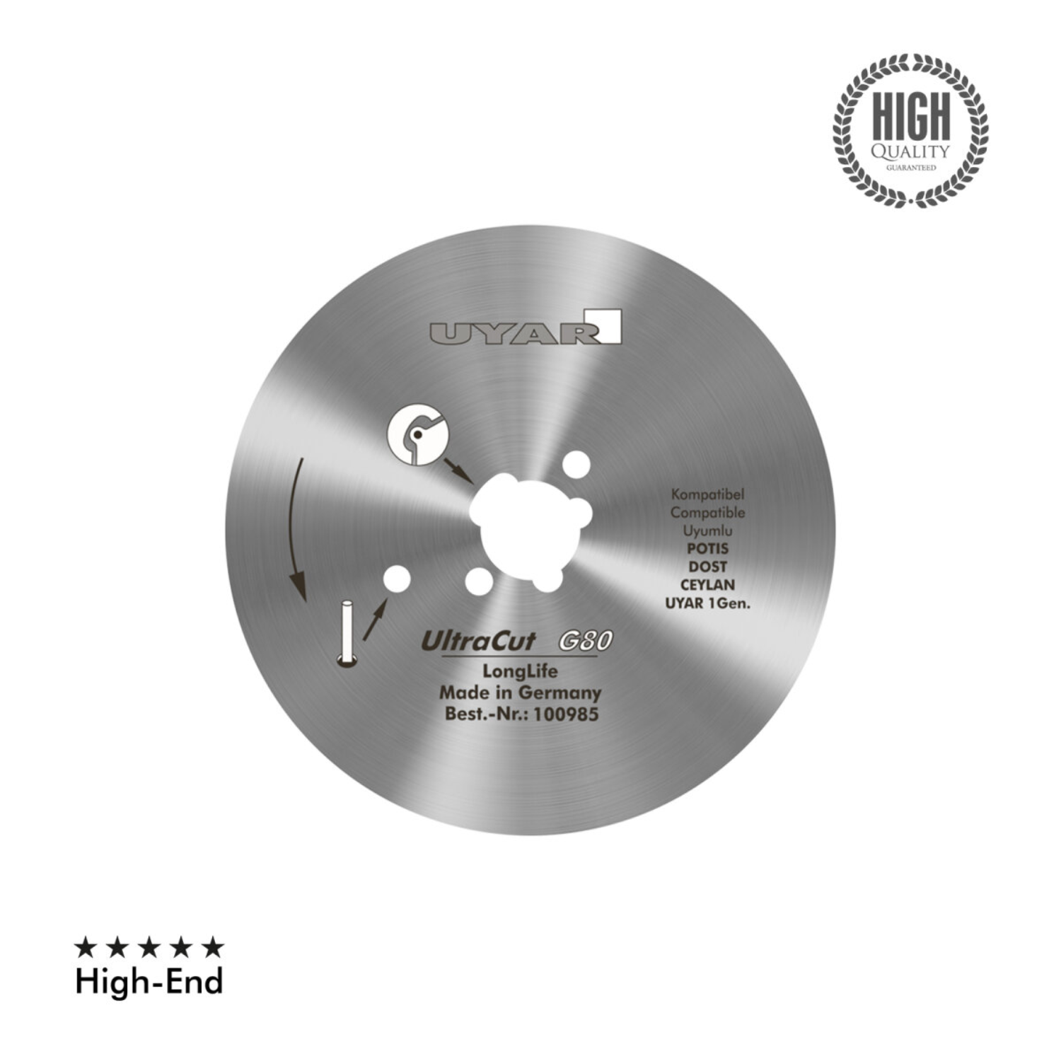 Ostrze gładkie 80mm, oryginalne, UYAR UltraCut G80 LongLife (2 gen.)