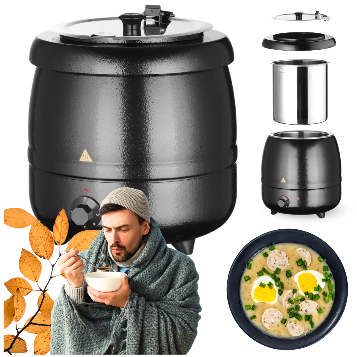 Kociołek do zupy HENDI Kitchen Line 8L czarny, 400W 330x(H)363mm