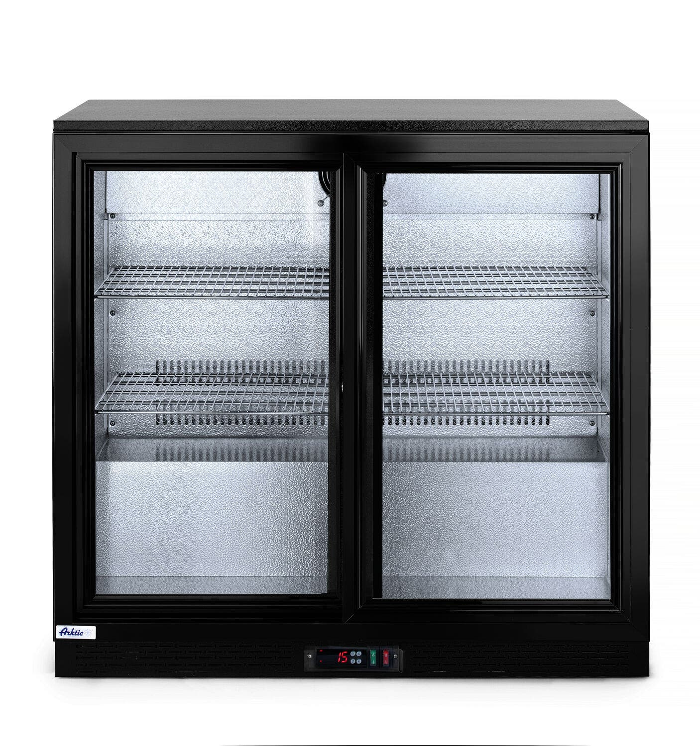 Lodówka barowa z podwójnymi drzwiami suwanymi Arktic 197L czarny 220-240V/160W 900x520x(H)865mm