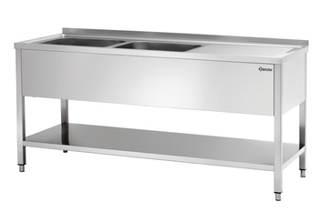 Stół ze zlewem 2-komorowy z ociekaczem i półką lewy 1800x700mm Bartscher