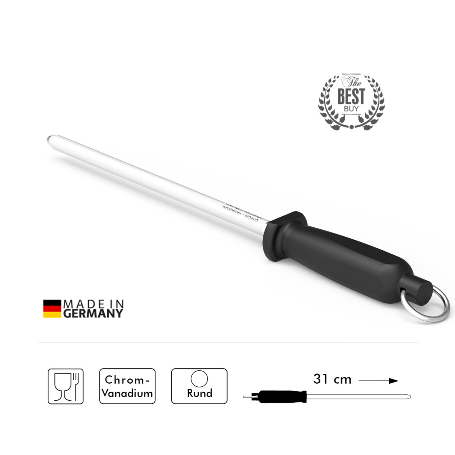 Ostrzałka stalowa UYAR, okrągła, czarna, długość 31cm