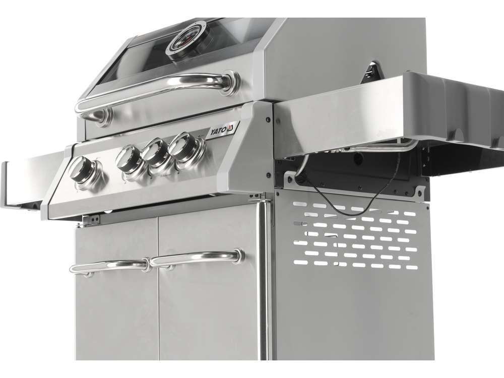 GRILL GAZOWY 3+1 STAL NIERDZEWNA 11,5KW, Z SZYBĄ YATO