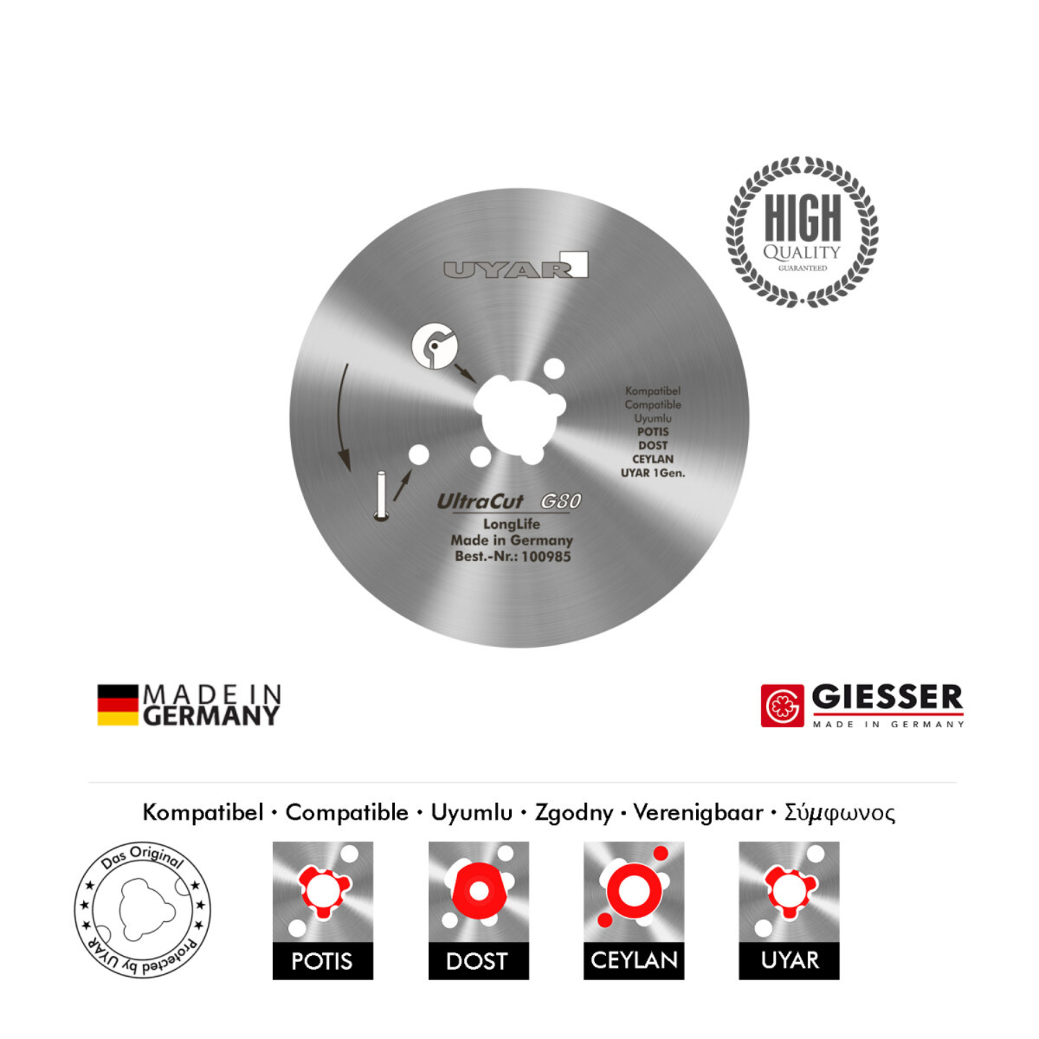 Ostrze gładkie 80mm, oryginalne, UYAR UltraCut G80 LongLife (2 gen.)