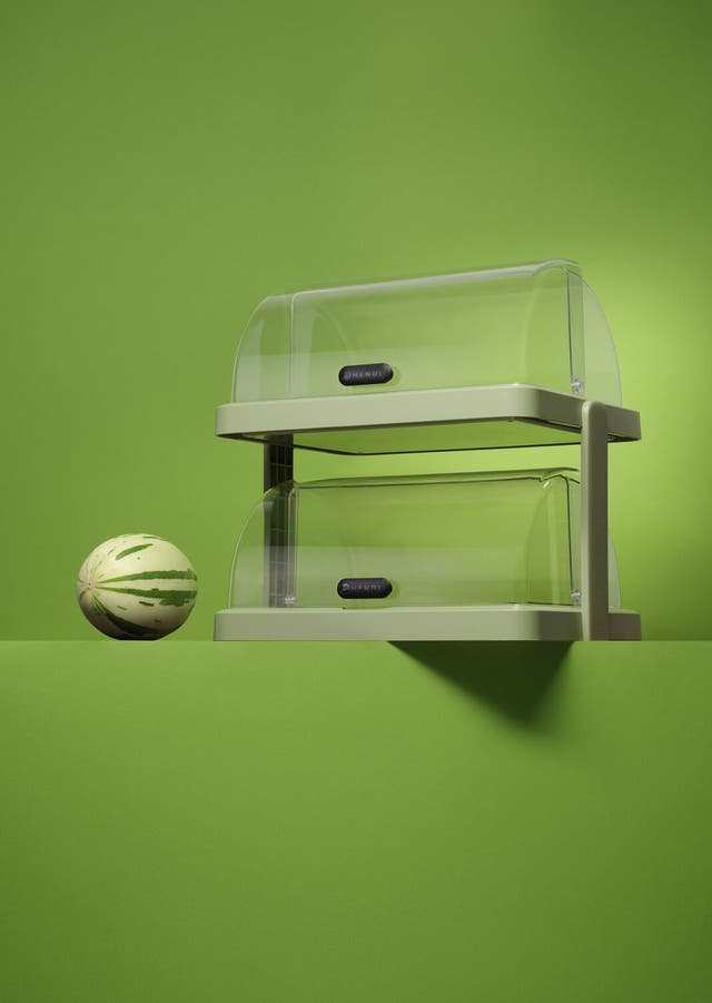 Podwójna witrynka chłodząca roll-top Duo, HENDI UNIQ, prostokątna, beżowy 480x355x(H)480mm