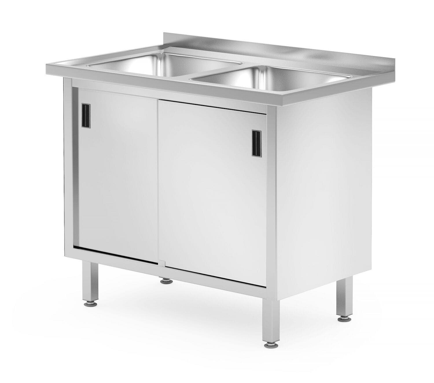 Stół z dwoma zlewami szafka - spawany z drzwiami suwanymi HENDI Profi Line 1000x600x850 mm 1000x600x(H)850mm