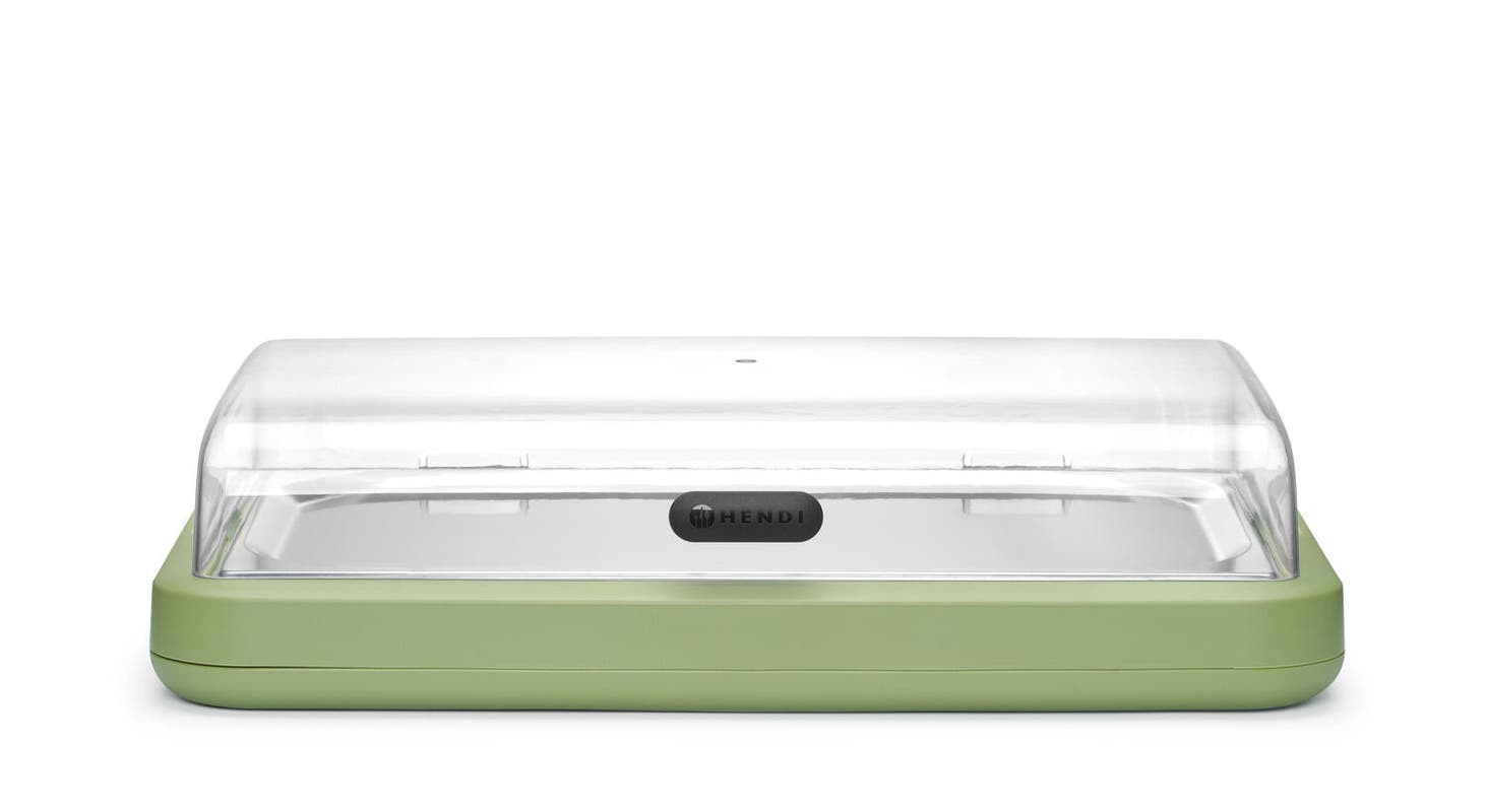 Witrynka chłodząca HENDI UNIQ, Prostokątna, GN 1/1, zielona, 593x389x(H)147mm