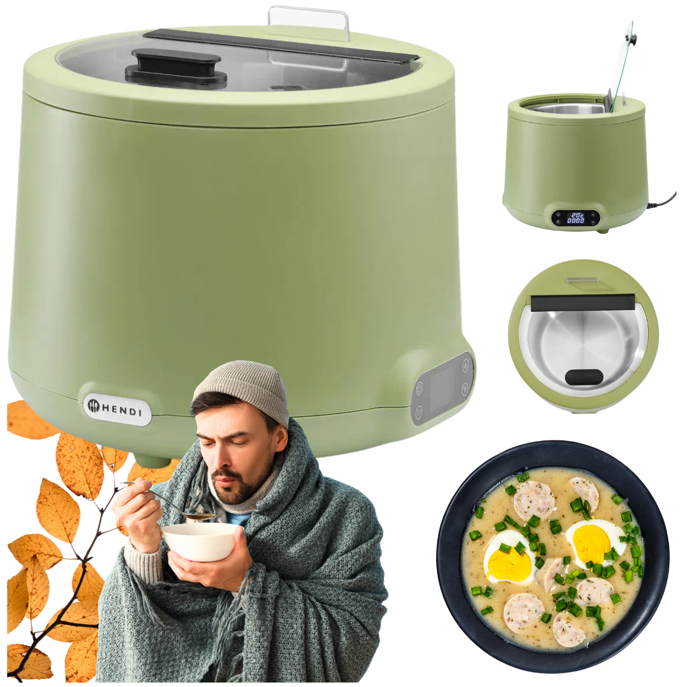 Kociołek do zupy HENDI UNIQ 8L zielony 220-240V/500W 365x(H)325mm
