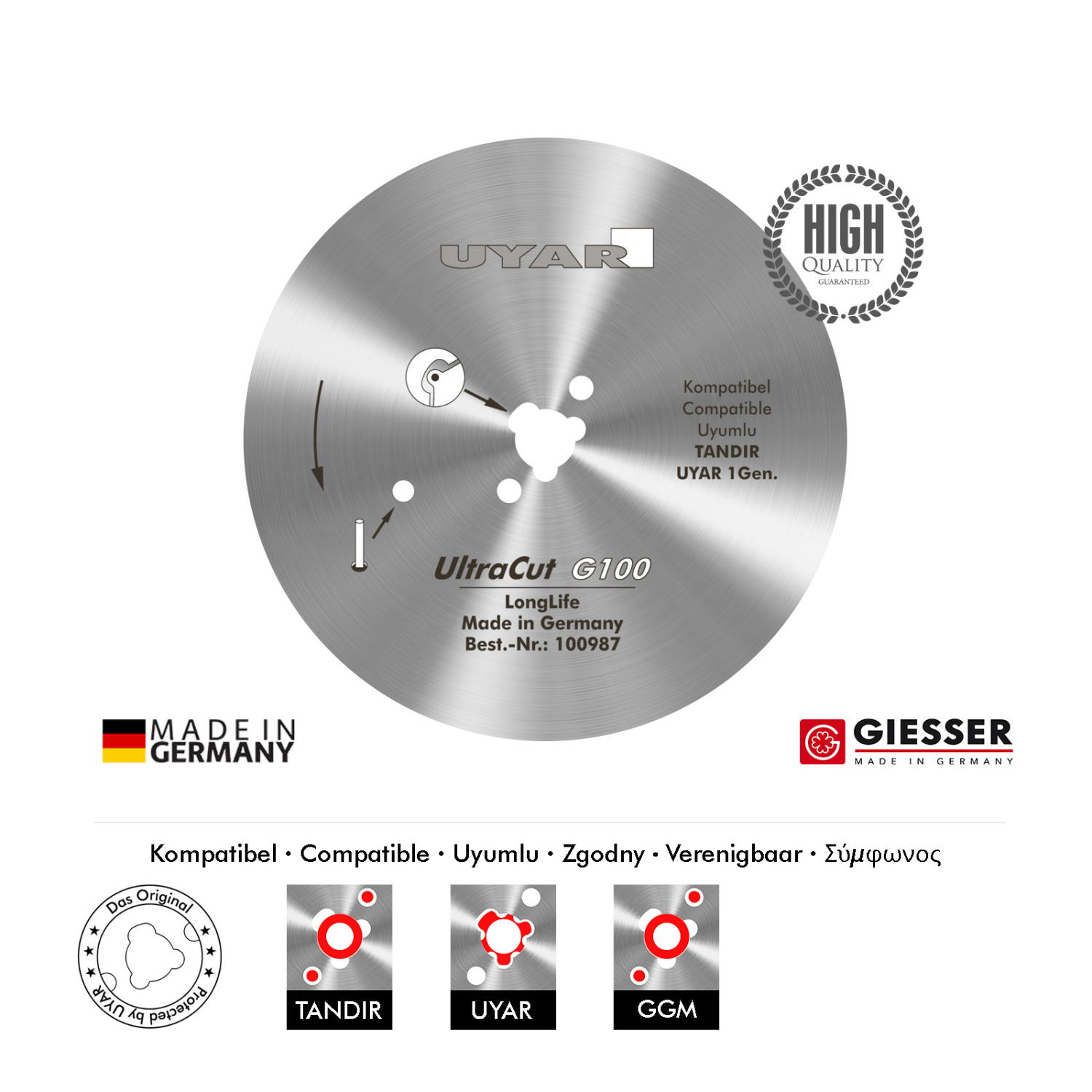 Ostrze gładkie 100mm, oryginalne, UYAR UltraCut G100 LongLife (2 gen.)