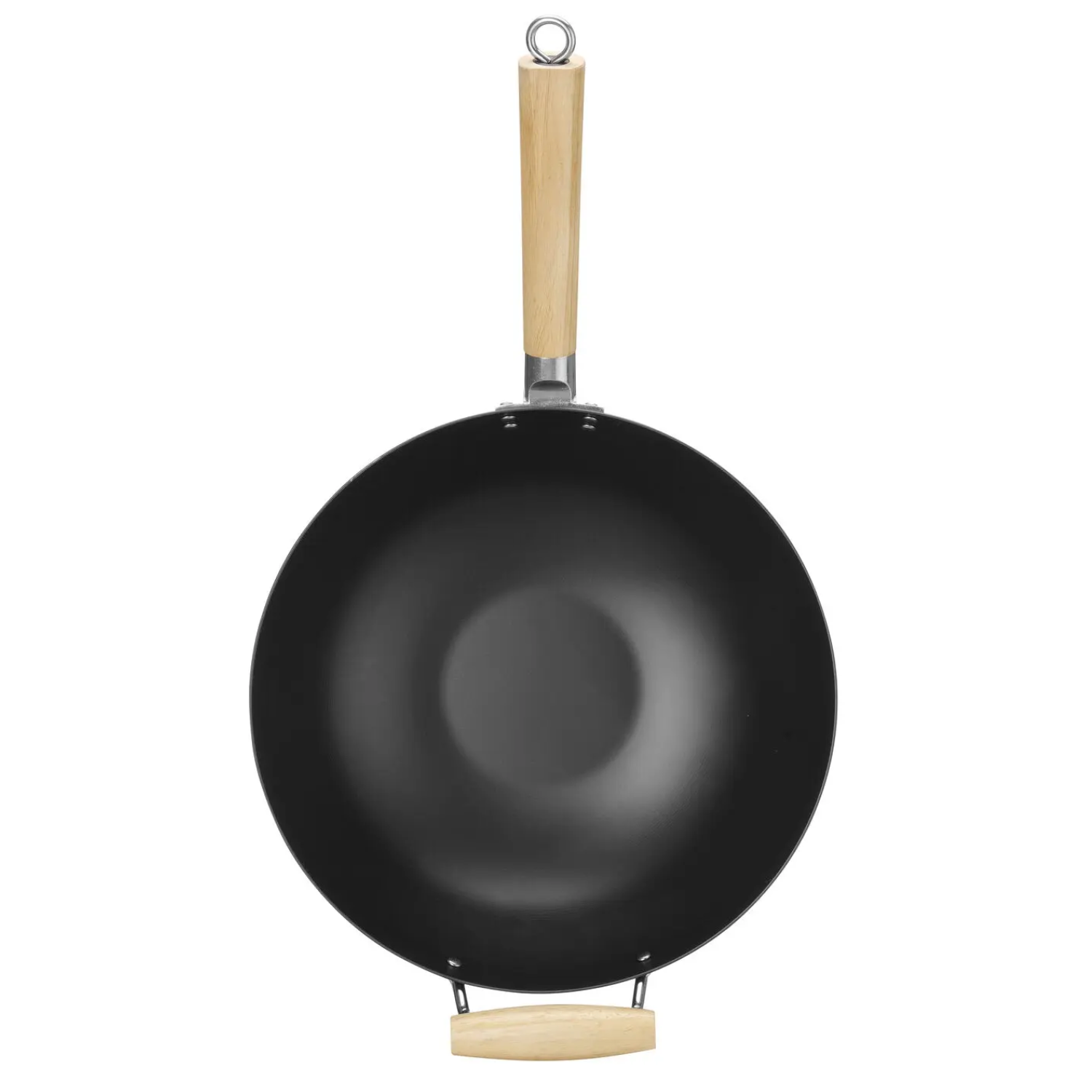Wok z drewnianym uchwytem ze stali węglowej 32cm, HENDI, 324x565mm