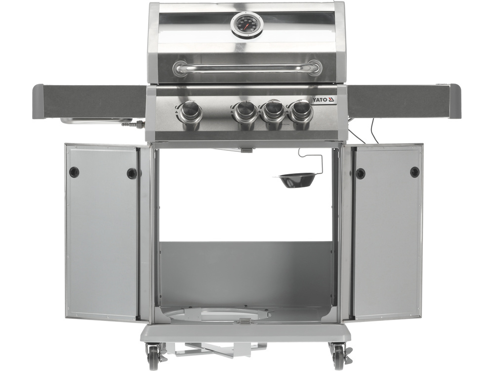 GRILL GAZOWY 3+1 STAL NIERDZEWNA 11,5KW, Z SZYBĄ YATO