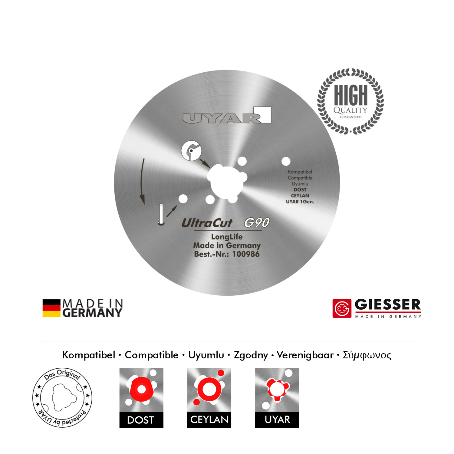 Ostrze gładkie 90mm, oryginalne, UYAR UltraCut G90 LongLife (2 gen.)