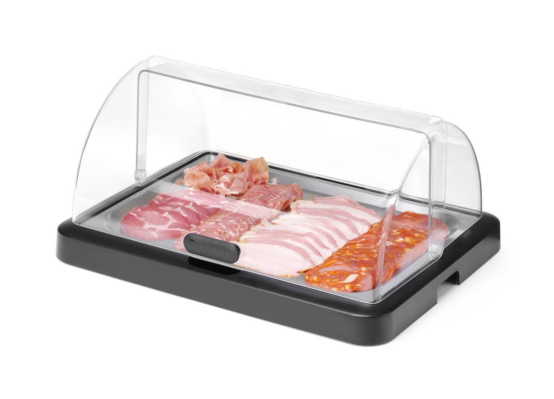 Pojedyncza witrynka chłodząca roll-top Duo, HENDI UNIQ, prostokątna, czarny 460x355x(H)220mm