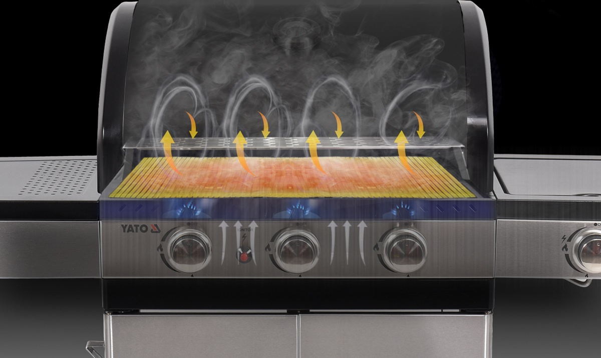 GRILL GAZOWY OGRODOWY 3+1, STAL NIERDZEWNA 11,2KW YATO