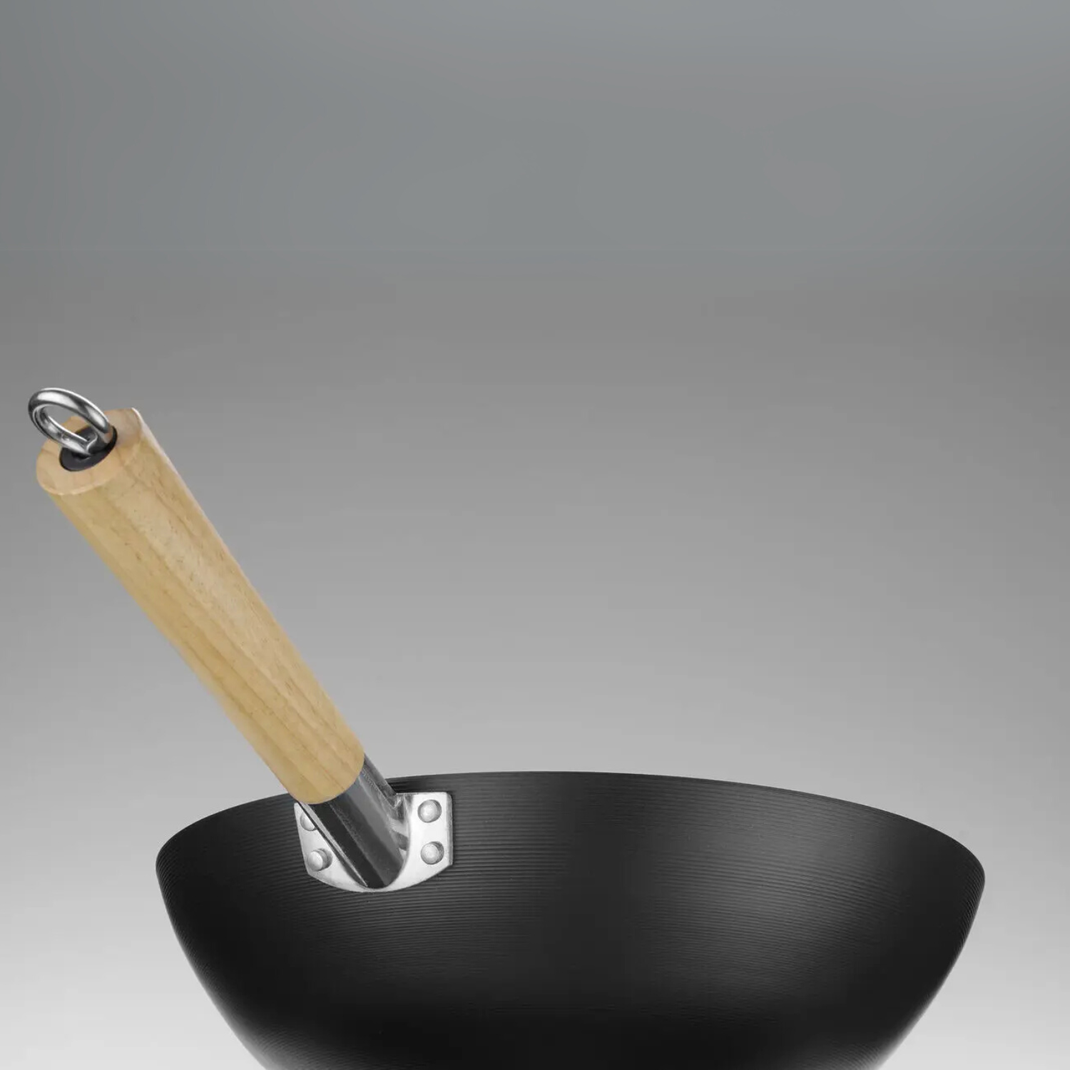 Wok z drewnianym uchwytem ze stali węglowej 32cm, HENDI, 324x565mm