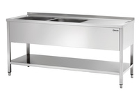 Stół ze zlewem 2-komorowy z ociekaczem i półką lewy 1800x700mm Bartscher